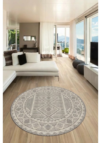 Kilim Desen Baskılı Kaymaz Taban Yıkanabilir Modern Yuvarlak Salon Halısı Y-MODERN-108-BEJ modelleri