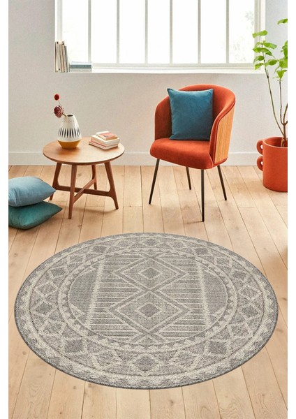 Kilim Desen Baskılı Kaymaz Taban Yıkanabilir Modern Yuvarlak Salon Halısı Y-MODERN-108-BEJ fırsatları
