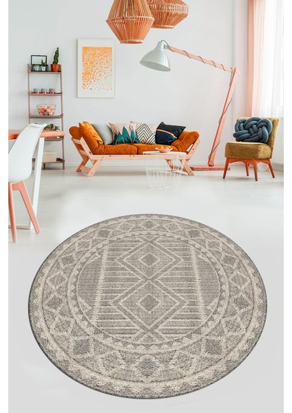 Kilim Desen Baskılı Kaymaz Taban Yıkanabilir Modern Yuvarlak Salon Halısı Y-MODERN-108-BEJ indirimleri