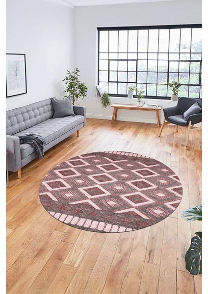 3D Dijital Kaymaz Yıkanabilir Şık Kilim Desen Yuvarlak Mutfak Halısı Salon Halısı Y-Modern-69-Bordo