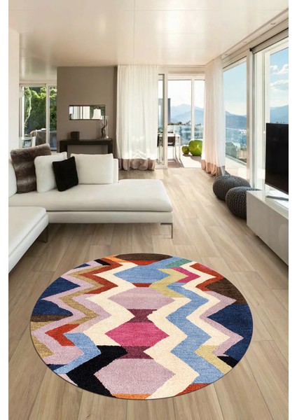 Etnik Modern Desen Dijital Kaymaz Yıkanabilir Yuvarlak Mutfak Salon Halısı Y-Modern-24-Renkli