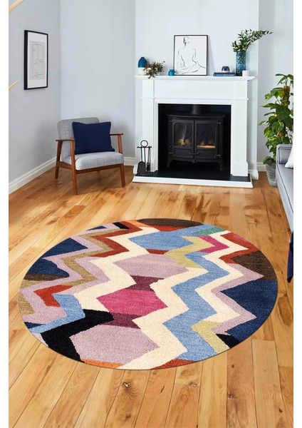 Etnik Modern Desen Dijital Kaymaz Yıkanabilir Yuvarlak Mutfak Salon Halısı Y-Modern-24-Renkli indirimleri