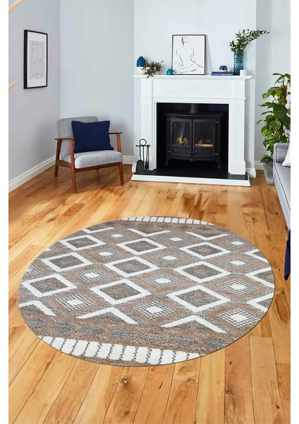 3D Dijital Kaymaz Yıkanabilir Şık Kilim Desen Yuvarlak Mutfak Halısı Salon Halısı Y-Modern-69-Kahve fiyatları