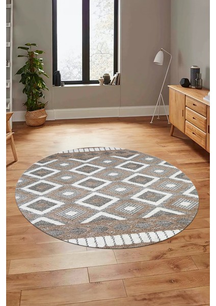 3D Dijital Kaymaz Yıkanabilir Şık Kilim Desen Yuvarlak Mutfak Halısı Salon Halısı Y-Modern-69-Kahve modelleri