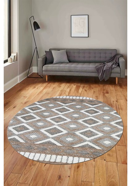 3D Dijital Kaymaz Yıkanabilir Şık Kilim Desen Yuvarlak Mutfak Halısı Salon Halısı Y-Modern-69-Kahve fırsatları