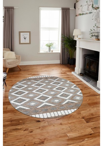 3D Dijital Kaymaz Yıkanabilir Şık Kilim Desen Yuvarlak Mutfak Halısı Salon Halısı Y-Modern-69-Kahve indirimleri