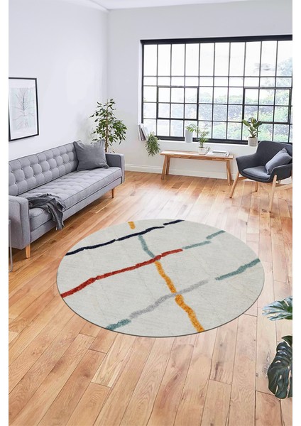 Şık Sade Modern Desenli Dijital Kaymaz Yıkanabilir Yuvarlak Mutfak Salon Halısı Y-Modern-73-Renkli
