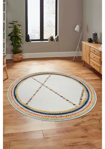 Renkli Modern Kilim Desen Kaymaz Yıkanabilir Yuvarlak Mutfak Salon Halısı Y-Modern-76-Renkli fiyatları