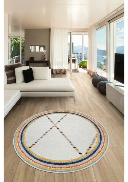 Renkli Modern Kilim Desen Kaymaz Yıkanabilir Yuvarlak Mutfak Salon Halısı Y-Modern-76-Renkli indirimleri