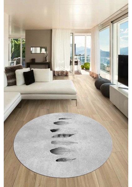 Yaprak Desenli Baskılı Kaymaz Taban Yıkanabilir Yuvarlak Mutfak Salon Halısı Y-MODERN-115-GRİ modelleri