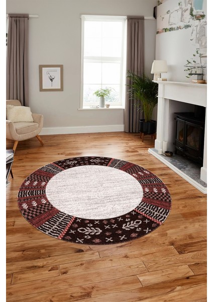 Etnik Baskılı Kaymaz Taban Yıkanabilir Yuvarlak Mutfak Salon Halısı Y-MODERN-119-PEMBE fiyatları
