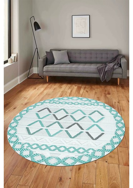 Kilim Desen Modern Tasarım Kaymaz Yıkanabilir Yuvarlak Mutfak Salon Halısı Y-Modern-81-Turkuaz modelleri