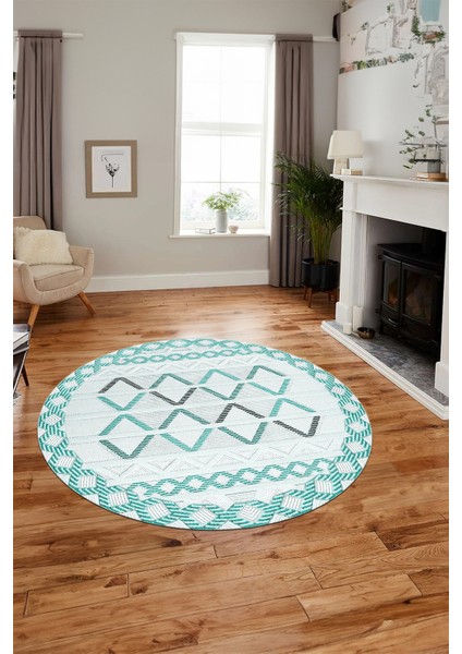 Kilim Desen Modern Tasarım Kaymaz Yıkanabilir Yuvarlak Mutfak Salon Halısı Y-Modern-81-Turkuaz fırsatları
