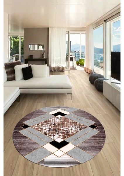 Şık Modern Desenli Dijital Kaymaz Yıkanabilir Yuvarlak Mutfak Salon Halısı Y-Modern-12-Bordo fiyatları