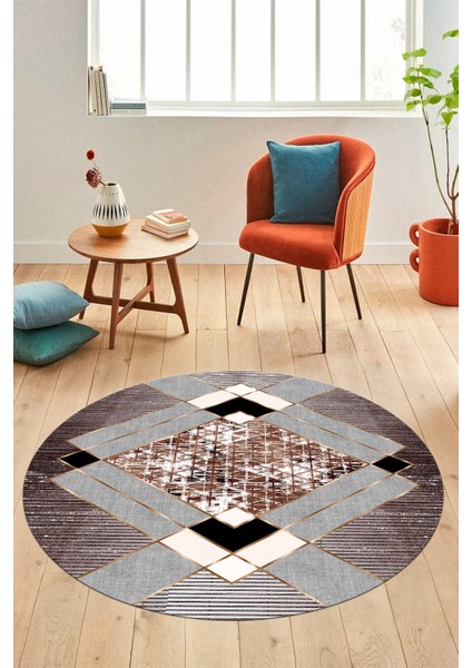 Şık Modern Desenli Dijital Kaymaz Yıkanabilir Yuvarlak Mutfak Salon Halısı Y-Modern-12-Bordo modelleri