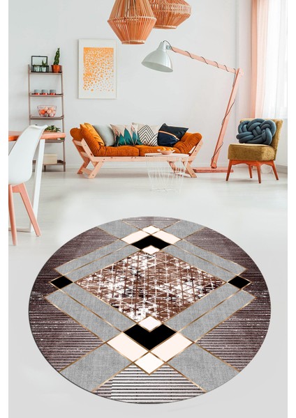 Şık Modern Desenli Dijital Kaymaz Yıkanabilir Yuvarlak Mutfak Salon Halısı Y-Modern-12-Bordo fırsatları