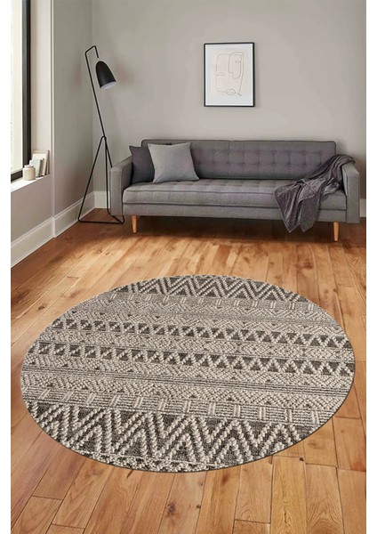 Kilim Desen Özel Tasarım Kaymaz Yıkanabilir Yuvarlak Mutfak Salon Halısı Y-Modern-86-Krem modelleri