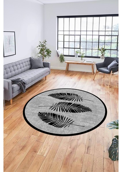 Baskılı Kaymaz Yıkanabilir Modern Yaprak Desen Yuvarlak Mutfak Salon Halısı Y-Modern-41-Siyah modelleri