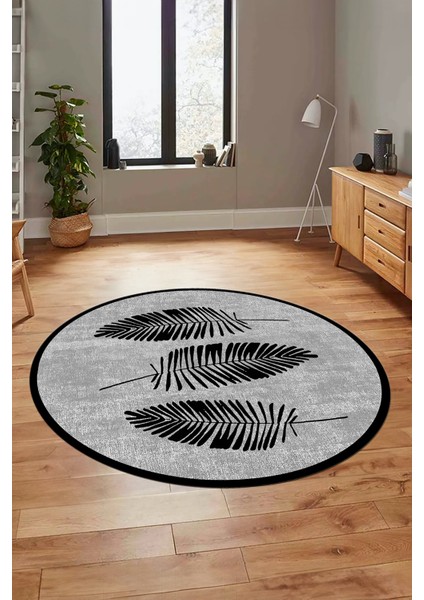 Baskılı Kaymaz Yıkanabilir Modern Yaprak Desen Yuvarlak Mutfak Salon Halısı Y-Modern-41-Siyah indirimleri