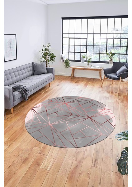 3D Baskılı Kaymaz Yıkanabilir Sade Desen Yuvarlak Mutfak Salon Halısı Y-Modern-44-Pembe modelleri
