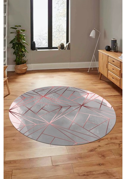 3D Baskılı Kaymaz Yıkanabilir Sade Desen Yuvarlak Mutfak Salon Halısı Y-Modern-44-Pembe indirimleri