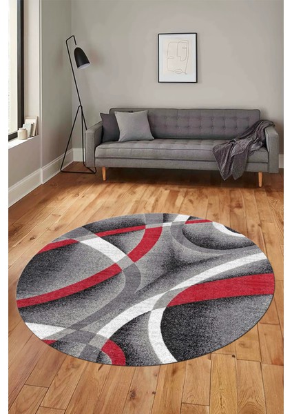 3D Baskılı Kaymaz Taban Yıkanabilir Modern Yuvarlak Mutfak Salon Halısı Y-Modern-97-Kırmızı fiyatları