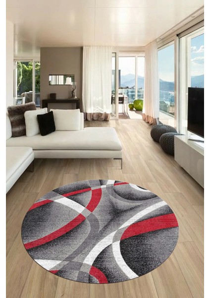 3D Baskılı Kaymaz Taban Yıkanabilir Modern Yuvarlak Mutfak Salon Halısı Y-Modern-97-Kırmızı fırsatları