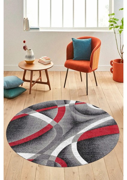 3D Baskılı Kaymaz Taban Yıkanabilir Modern Yuvarlak Mutfak Salon Halısı Y-Modern-97-Kırmızı indirimleri