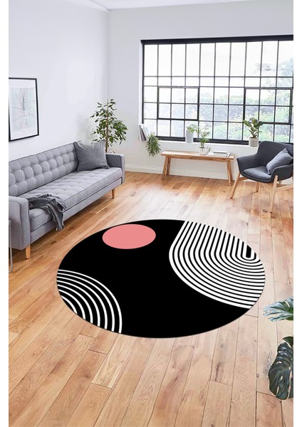 Baskılı Kaymaz Yıkanabilir Yuvarlak Mutfak Halısı Salon Halısı Y-Modern-52-Pembe fiyatları