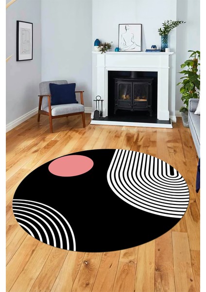 Baskılı Kaymaz Yıkanabilir Yuvarlak Mutfak Halısı Salon Halısı Y-Modern-52-Pembe modelleri