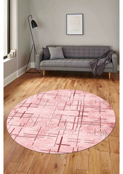 Sade Desen Modern Dijital Kaymaz Yıkanabilir Yuvarlak Mutfak Salon Halısı Y-Modern-89-Pembe modelleri