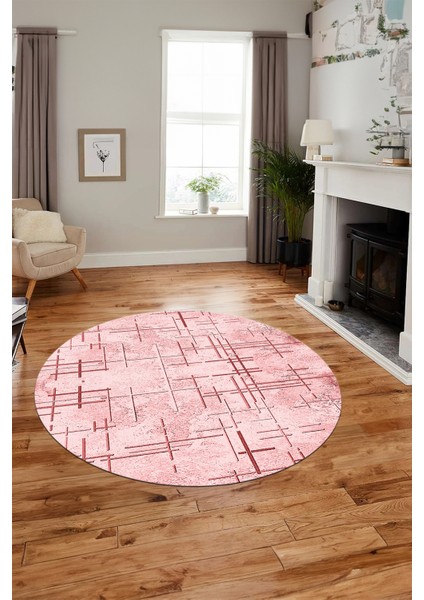Sade Desen Modern Dijital Kaymaz Yıkanabilir Yuvarlak Mutfak Salon Halısı Y-Modern-89-Pembe fırsatları