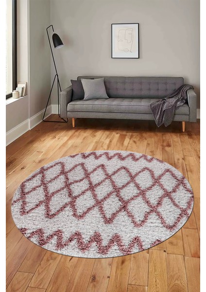 Modern Kilim Desen Dijital Kaymaz Yıkanabilir Yuvarlak Mutfak Salon Halısı Y-Modern-92-Pembe fiyatları