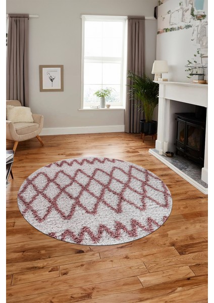Modern Kilim Desen Dijital Kaymaz Yıkanabilir Yuvarlak Mutfak Salon Halısı Y-Modern-92-Pembe modelleri