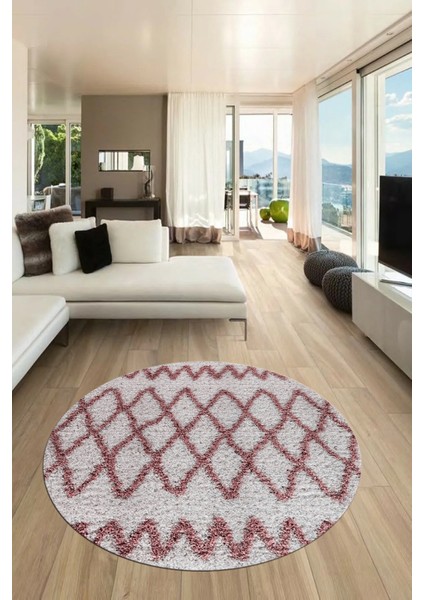 Modern Kilim Desen Dijital Kaymaz Yıkanabilir Yuvarlak Mutfak Salon Halısı Y-Modern-92-Pembe fırsatları