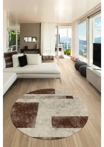 Baskılı Kaymaz Taban Yıkanabilir Modern Yuvarlak Mutfak Salon Halısı Y-Modern-93-Kahve fırsatları