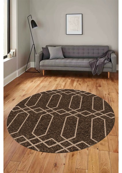 Şık Sade Desen Özel Tasarım Kaymaz Yıkanabilir Yuvarlak Mutfak Salon Halısı Y-Modern-88-Kahve modelleri