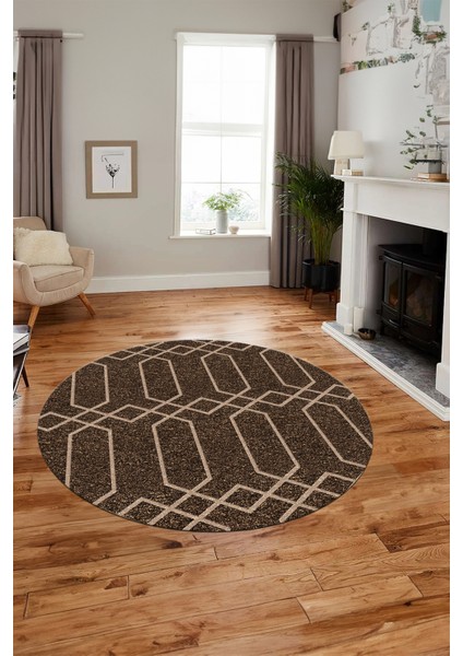 Şık Sade Desen Özel Tasarım Kaymaz Yıkanabilir Yuvarlak Mutfak Salon Halısı Y-Modern-88-Kahve fırsatları