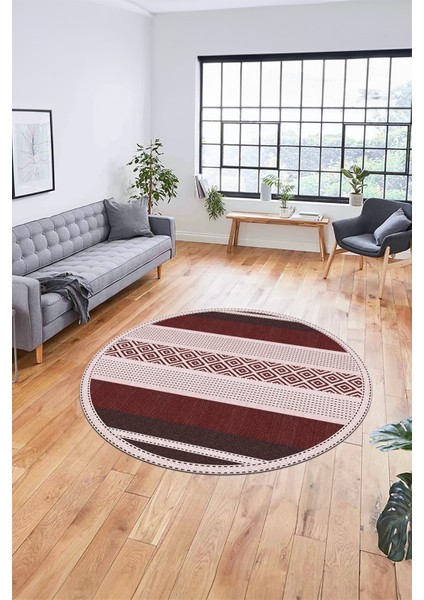 Modern Kilim Desenli Dijital Kaymaz Yıkanabilir Yuvarlak Mutfak Salon Halısı Y-Modern-18-Bordo fırsatları