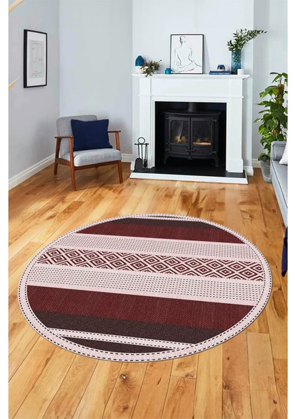 Modern Kilim Desenli Dijital Kaymaz Yıkanabilir Yuvarlak Mutfak Salon Halısı Y-Modern-18-Bordo indirimleri