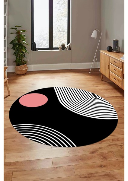 Baskılı Kaymaz Yıkanabilir Yuvarlak Mutfak Halısı Salon Halısı Y-Modern-52-Pembe fırsatları