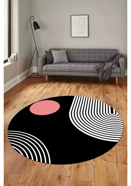 Baskılı Kaymaz Yıkanabilir Yuvarlak Mutfak Halısı Salon Halısı Y-Modern-52-Pembe indirimleri