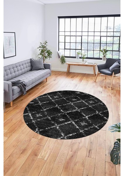 Baskılı Kaymaz Yıkanabilir Kilim Desen Yuvarlak Mutfak Halısı Salon Halısı Y-Modern-57-Antrasit fiyatları