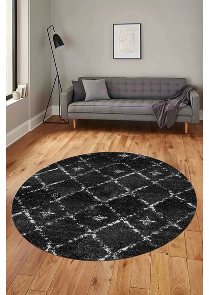 Baskılı Kaymaz Yıkanabilir Kilim Desen Yuvarlak Mutfak Halısı Salon Halısı Y-Modern-57-Antrasit indirimleri