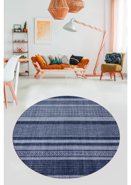 Modern Kilim Desen Dijital Kaymaz Yıkanabilir Yuvarlak Mutfak Salon Halısı Y-Modern-36-Mavi fiyatları