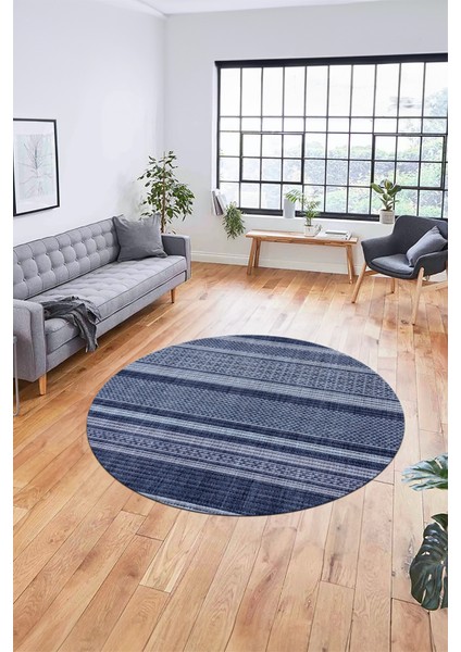 Modern Kilim Desen Dijital Kaymaz Yıkanabilir Yuvarlak Mutfak Salon Halısı Y-Modern-36-Mavi modelleri