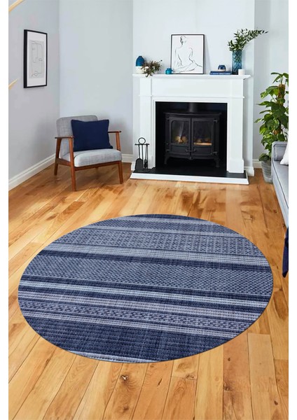 Modern Kilim Desen Dijital Kaymaz Yıkanabilir Yuvarlak Mutfak Salon Halısı Y-Modern-36-Mavi fırsatları