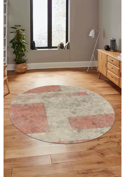 Baskılı Kaymaz Taban Yıkanabilir Modern Yuvarlak Mutfak Salon Halısı Y-Modern-93-Pembe
