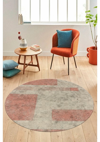 Baskılı Kaymaz Taban Yıkanabilir Modern Yuvarlak Mutfak Salon Halısı Y-Modern-93-Pembe