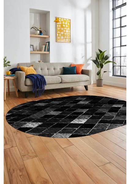 Baklava Desenli Dijital Kaymaz Yıkanabilir Oval Yolluk Mutfak Salon Halısı O-Modern-31-Antrasit fırsatları